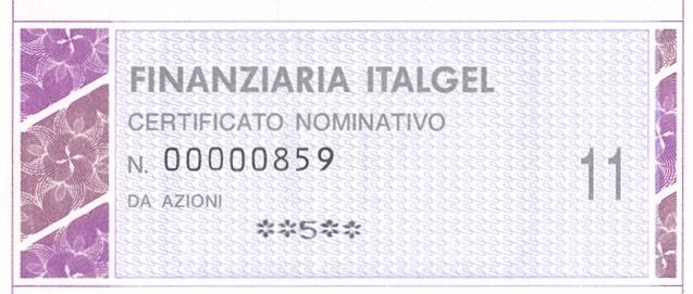 Finanziaria Italgel SpA, certificati azionari nominativi - dettaglio a