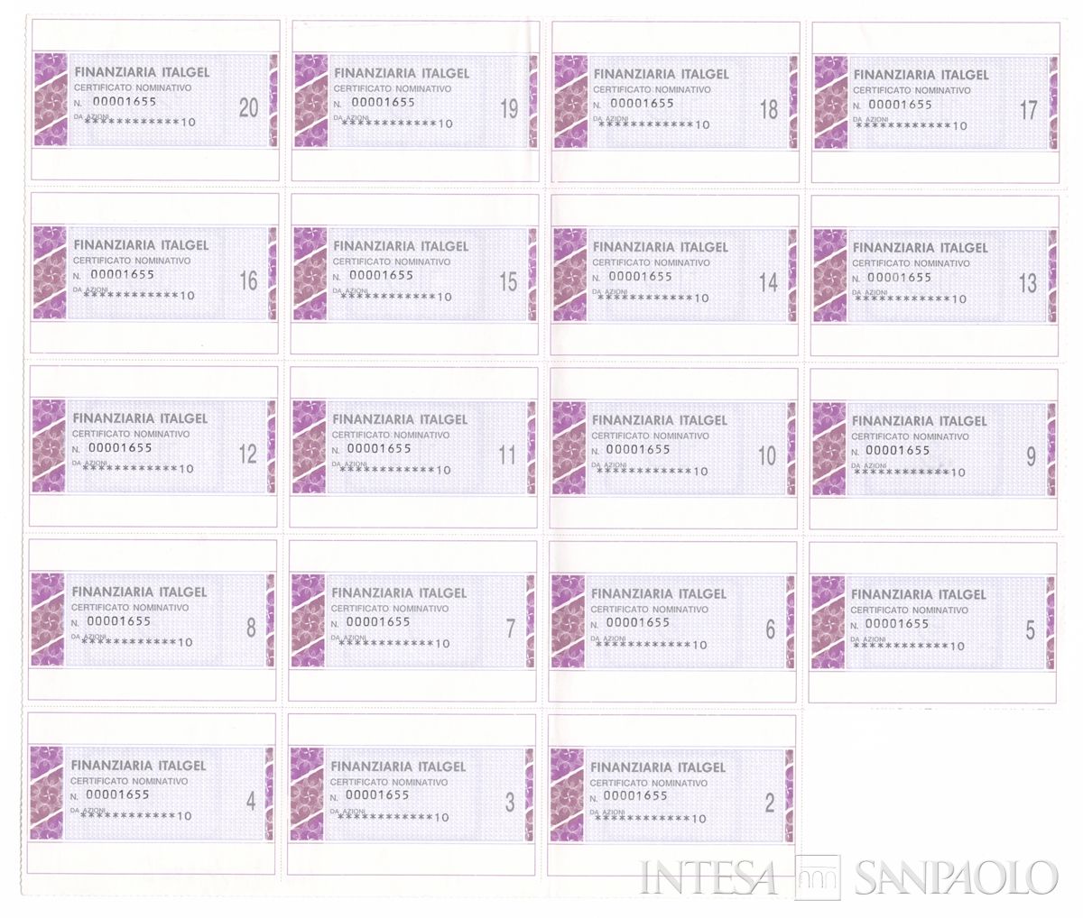 Finanziaria Italgel SpA, certificati azionari nominativi - recto b