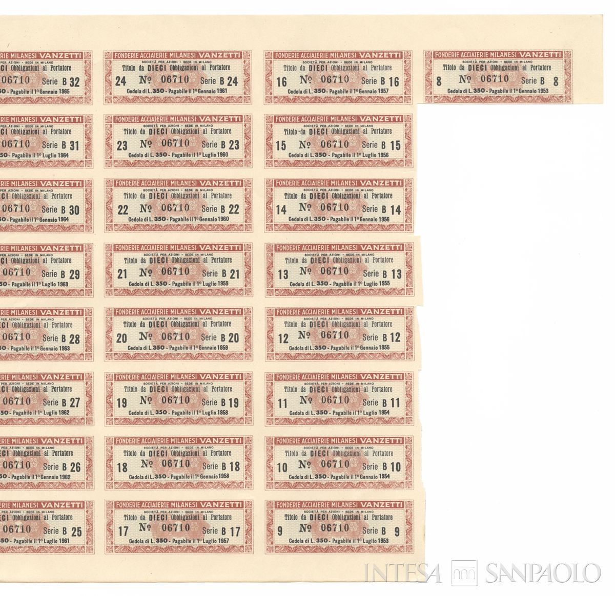 Fonderie acciaierie milanesi Vanzetti SpA, certificato obbligazionario al portatore - recto a