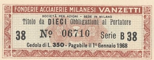 Fonderie acciaierie milanesi Vanzetti SpA, certificato obbligazionario al portatore - dettaglio a