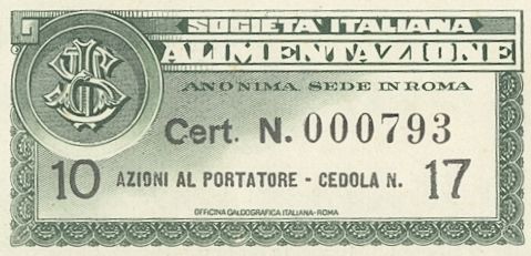 Italiana Alimentazione SA, certificato azionario al portatore - dettaglio
