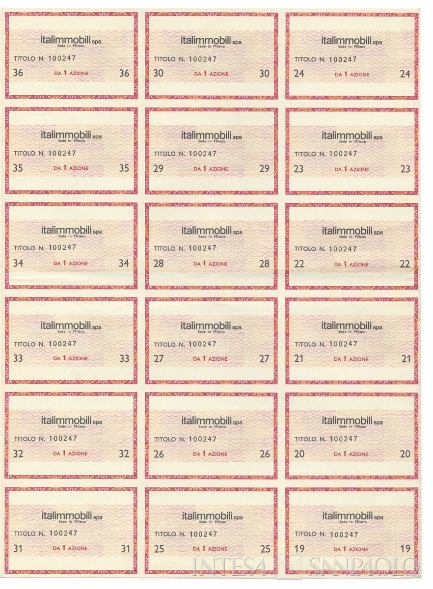 Italimmobili SpA, certificati azionari nominativi - recto a
