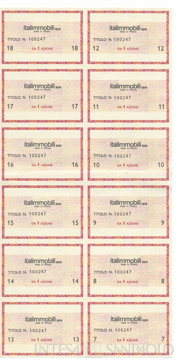 Italimmobili SpA, certificati azionari nominativi - recto a
