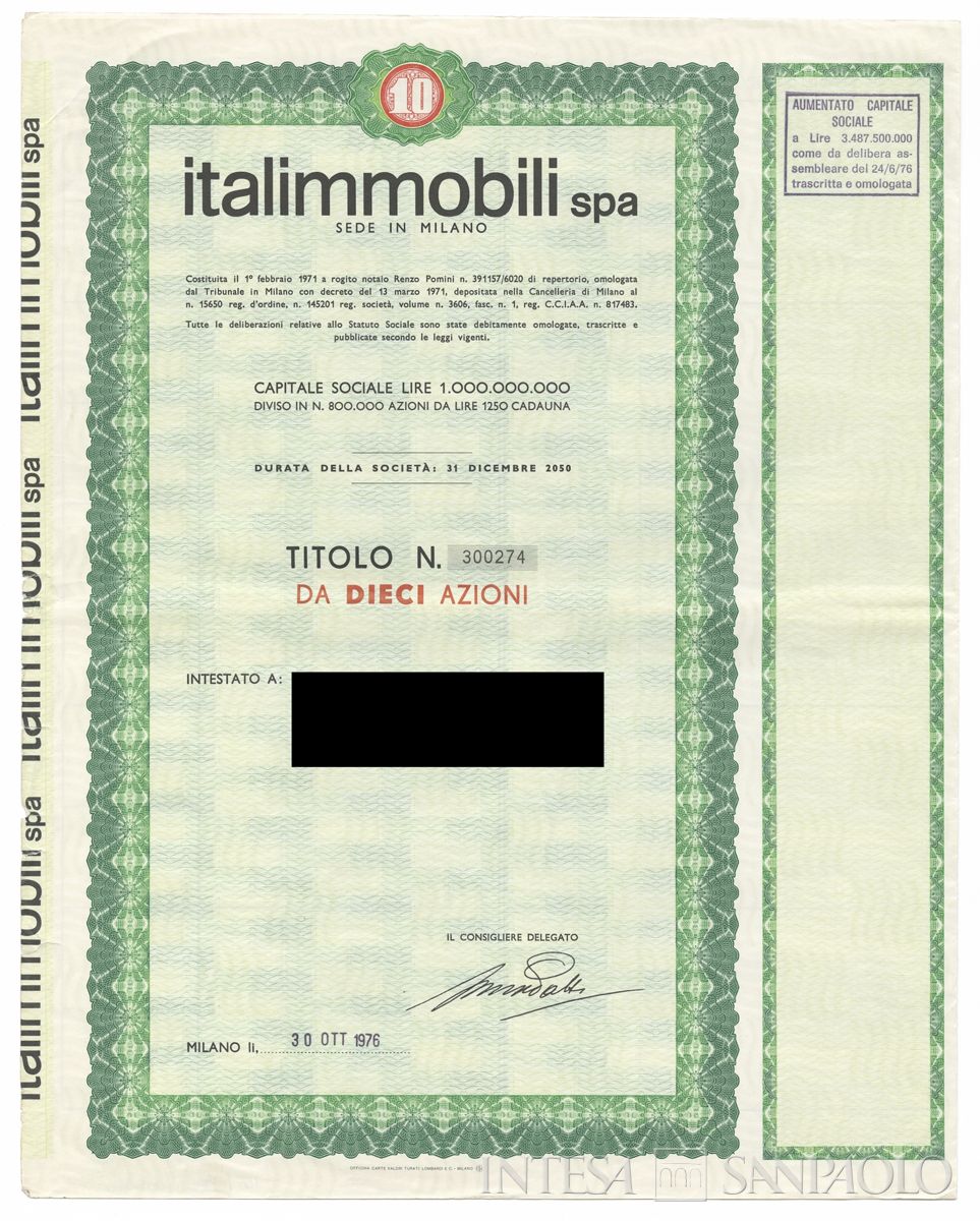 Italimmobili SpA, certificati azionari nominativi - recto b