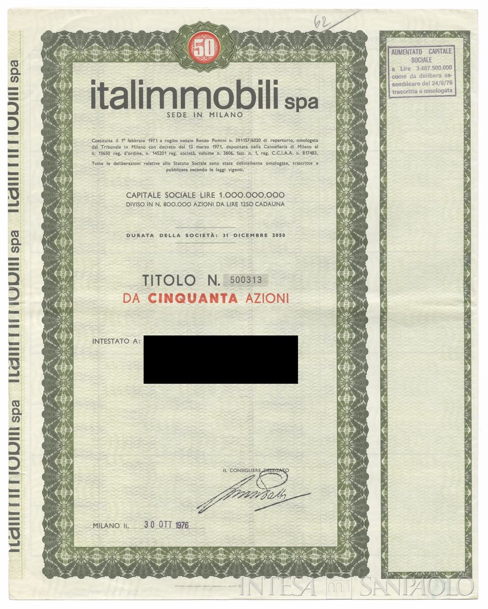 Italimmobili SpA, certificati azionari nominativi - recto c