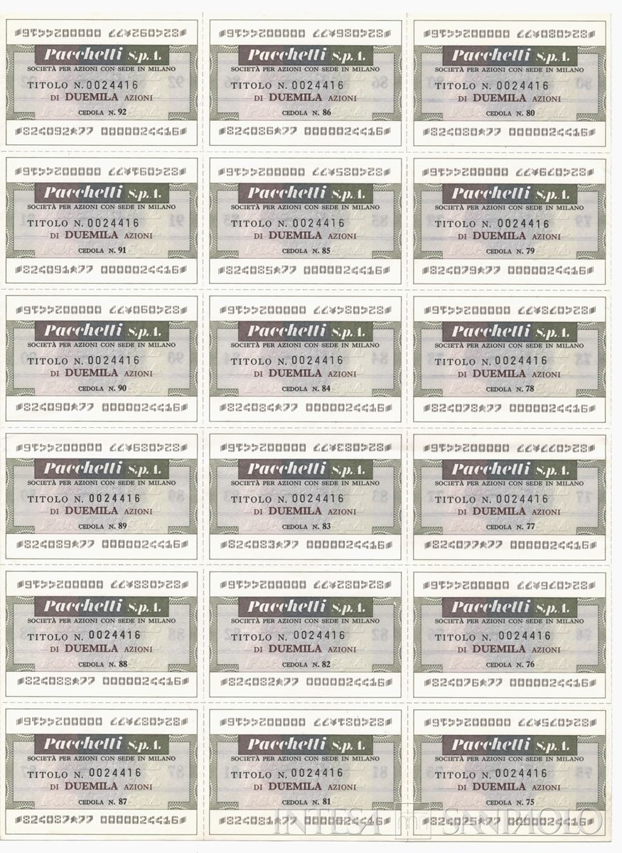 Pacchetti SpA, certificati azionari nominativi - recto b