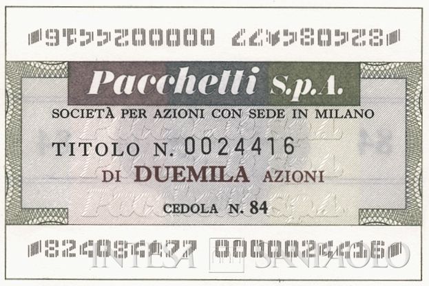 Pacchetti SpA, certificati azionari nominativi - dettaglio b