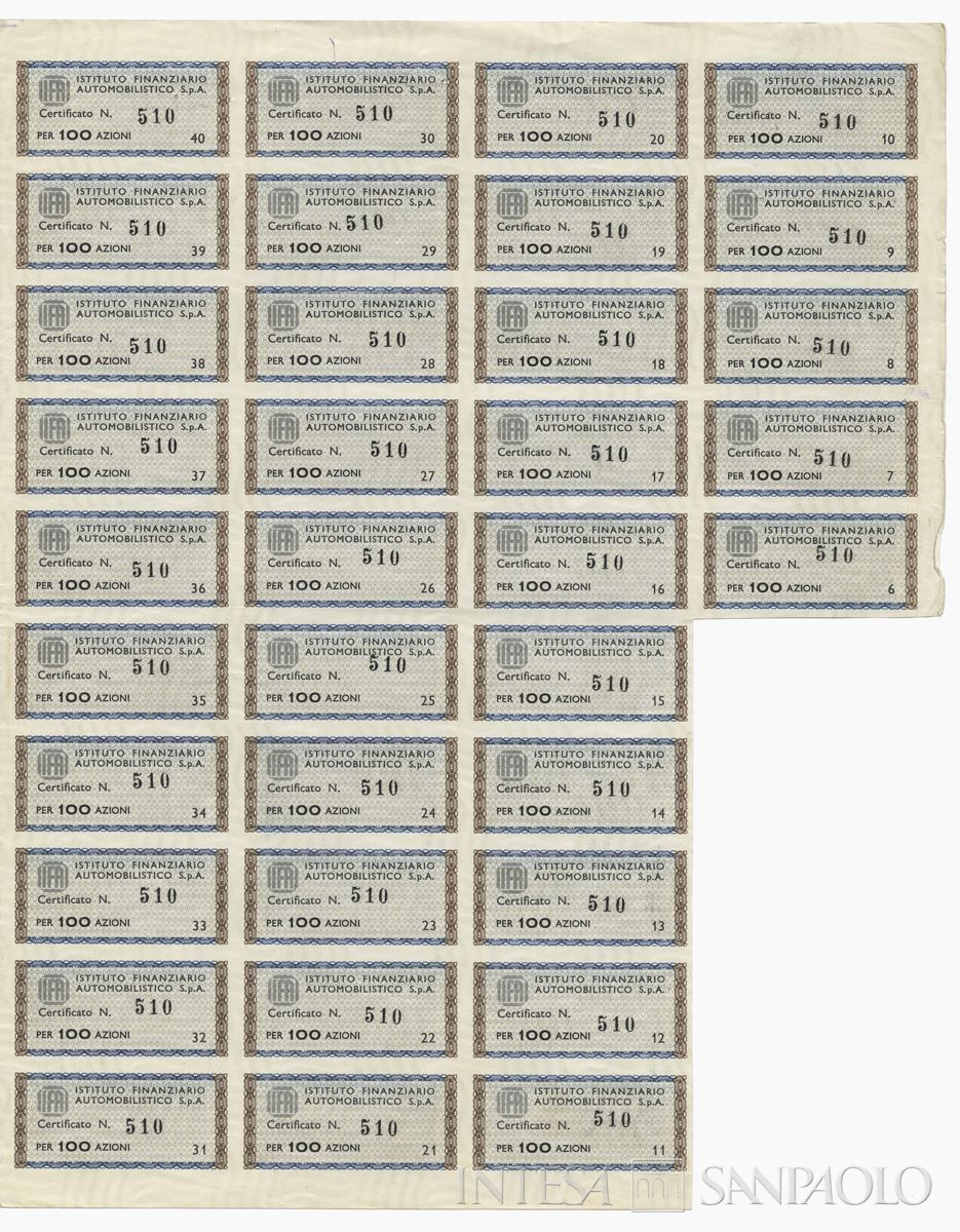 IFA Istituto Finanziario Automobilistico SpA, certificati azionari nominativi - recto a