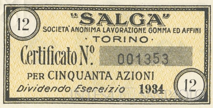 SALGA Società Anonima Lavorazione Gomma ed Affini, certificati azionari al portatore - dettaglio b
