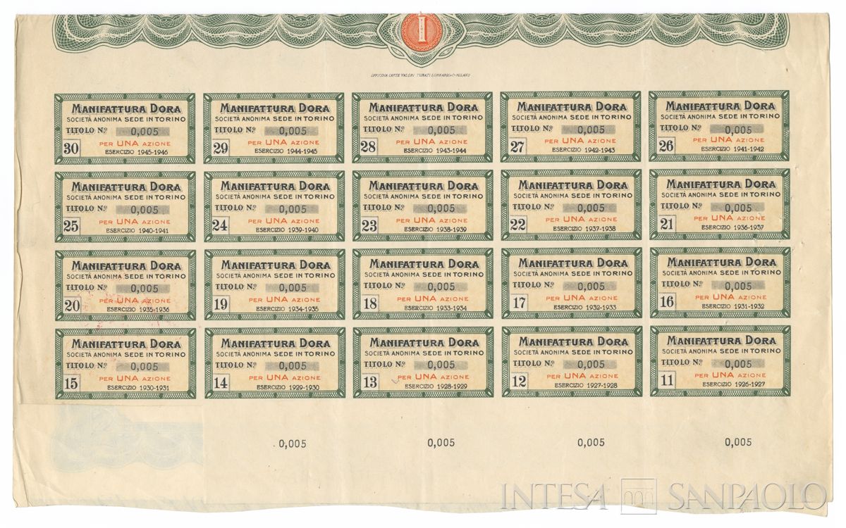 Manifattura Dora SA, certificati azionari al portatore - recto a