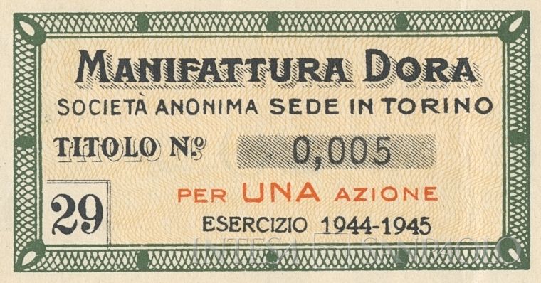 Manifattura Dora SA, certificati azionari al portatore - dettaglio