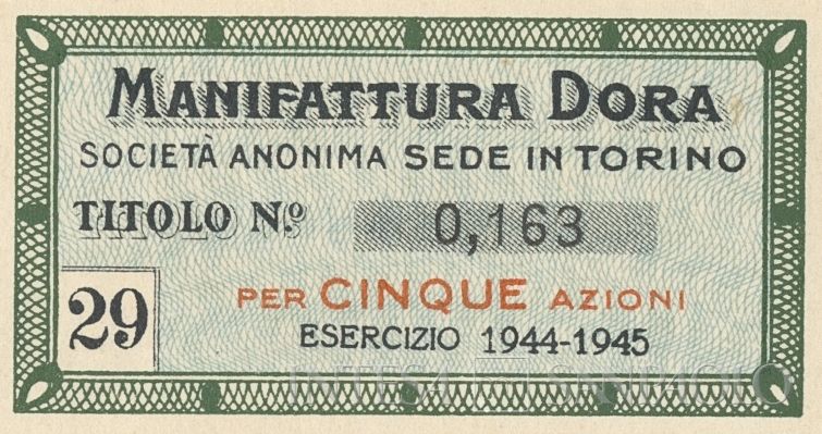 Manifattura Dora SA, certificati azionari al portatore - dettaglio