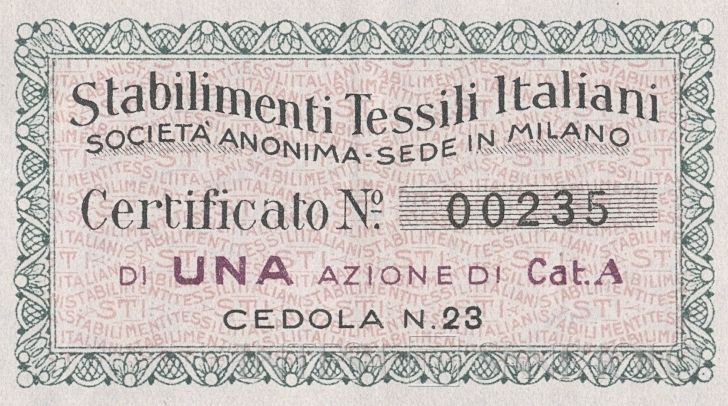 Stabilimenti Tessili Italiani Benigno Crespi - Cotonificio Veneziano - Manifatture Toscane Riunite SA, certificati azionari al portatore - dettaglio