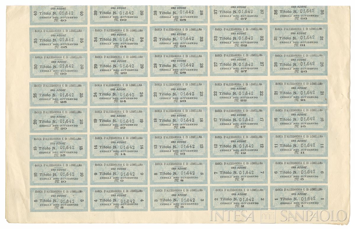 Banca d'Alessandria e di Lomellina SA, certificati azionari al portatore - recto a