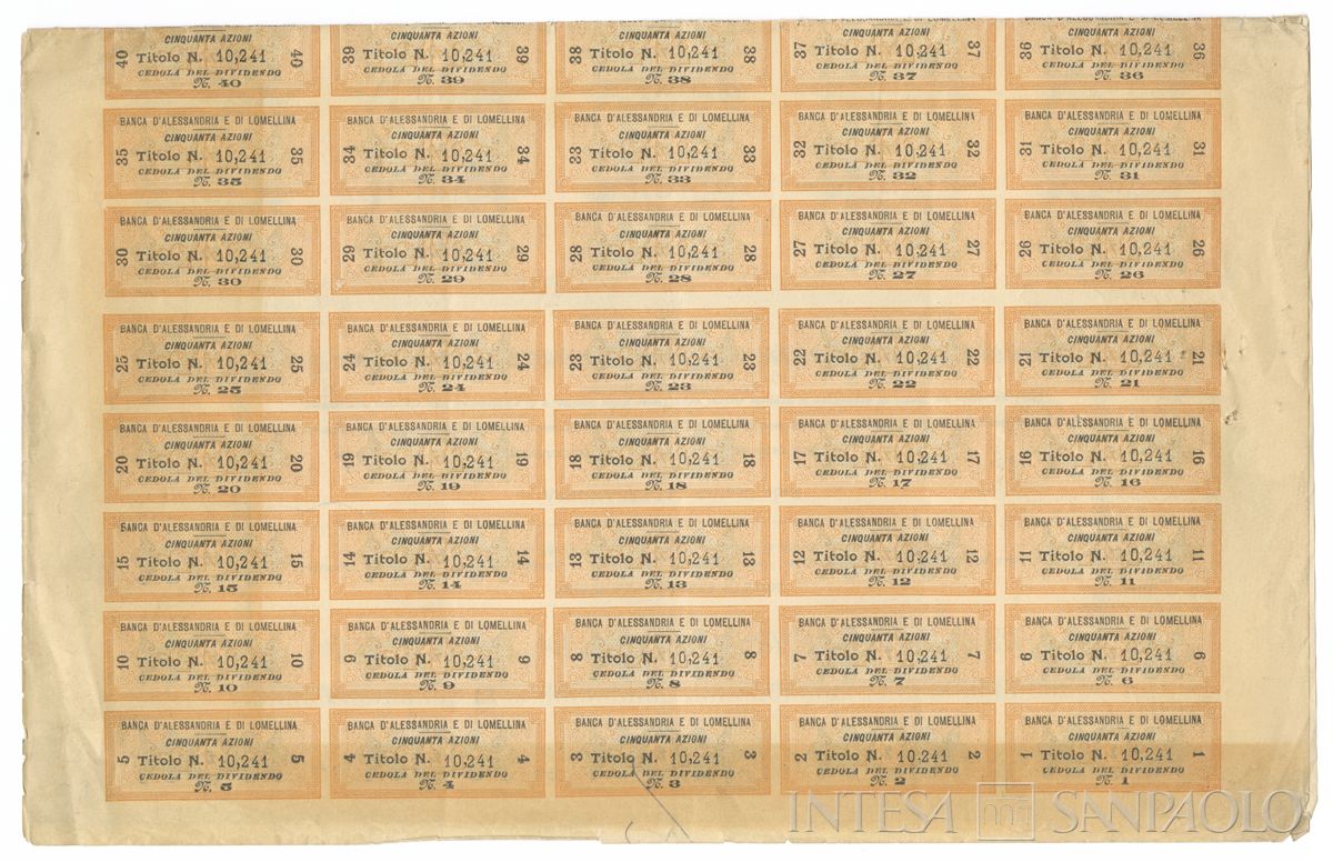 Banca d'Alessandria e di Lomellina SA, certificati azionari al portatore - recto b