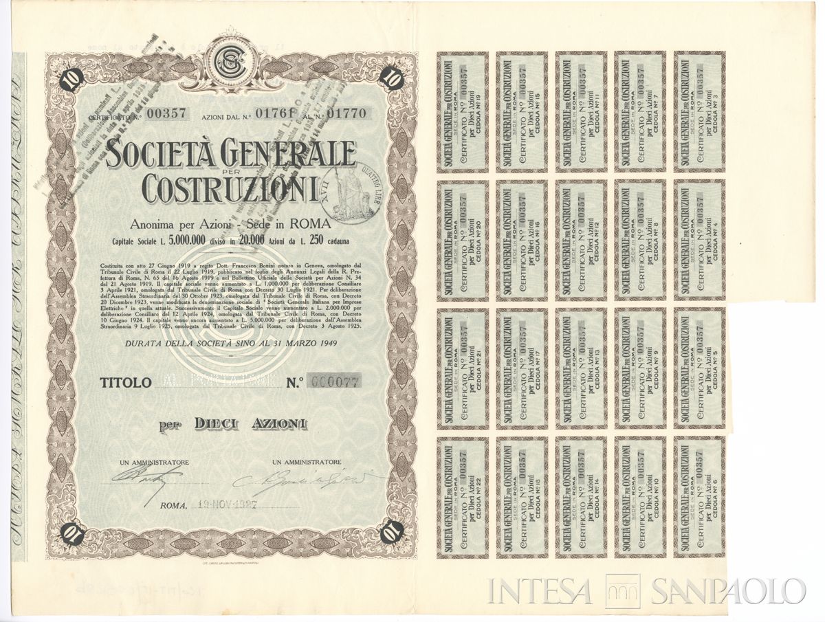 Generale per Costruzioni SA, certificati azionari al portatore - recto b