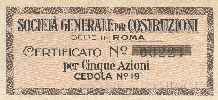 Generale per Costruzioni SA, certificati azionari al portatore - dettaglio