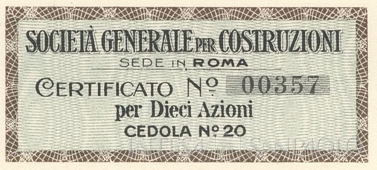 Generale per Costruzioni SA, certificati azionari al portatore - dettaglio