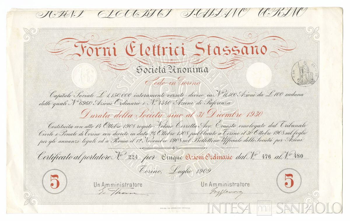 Forni Elettrici Stassano SA, certificati azionari al portatore - recto b