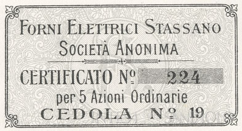 Forni Elettrici Stassano SA, certificati azionari al portatore - dettaglio