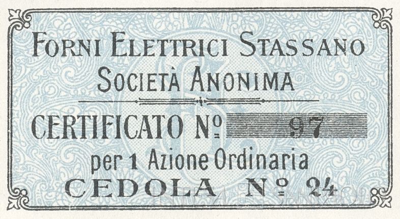 Forni Elettrici Stassano SA, certificati azionari al portatore - dettaglio