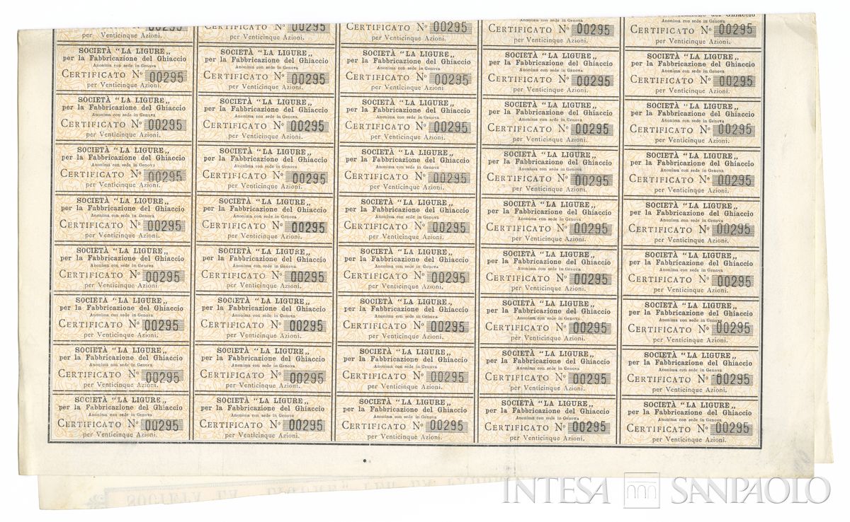 Ligure per la Fabbricazione del Ghiaccio SA, certificati azionari al portatore - recto b