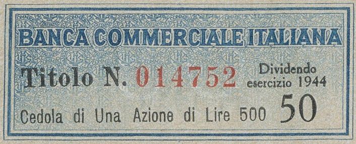 Banca Commerciale Italiana, certificato azionario al portatore - dettaglio