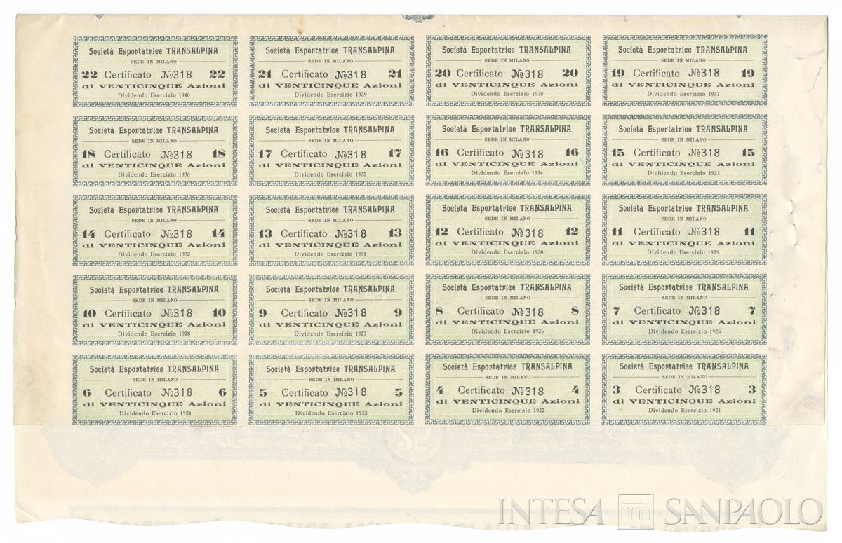 Esportatrice Transalpina SA, certificati azionari al portatore - recto b