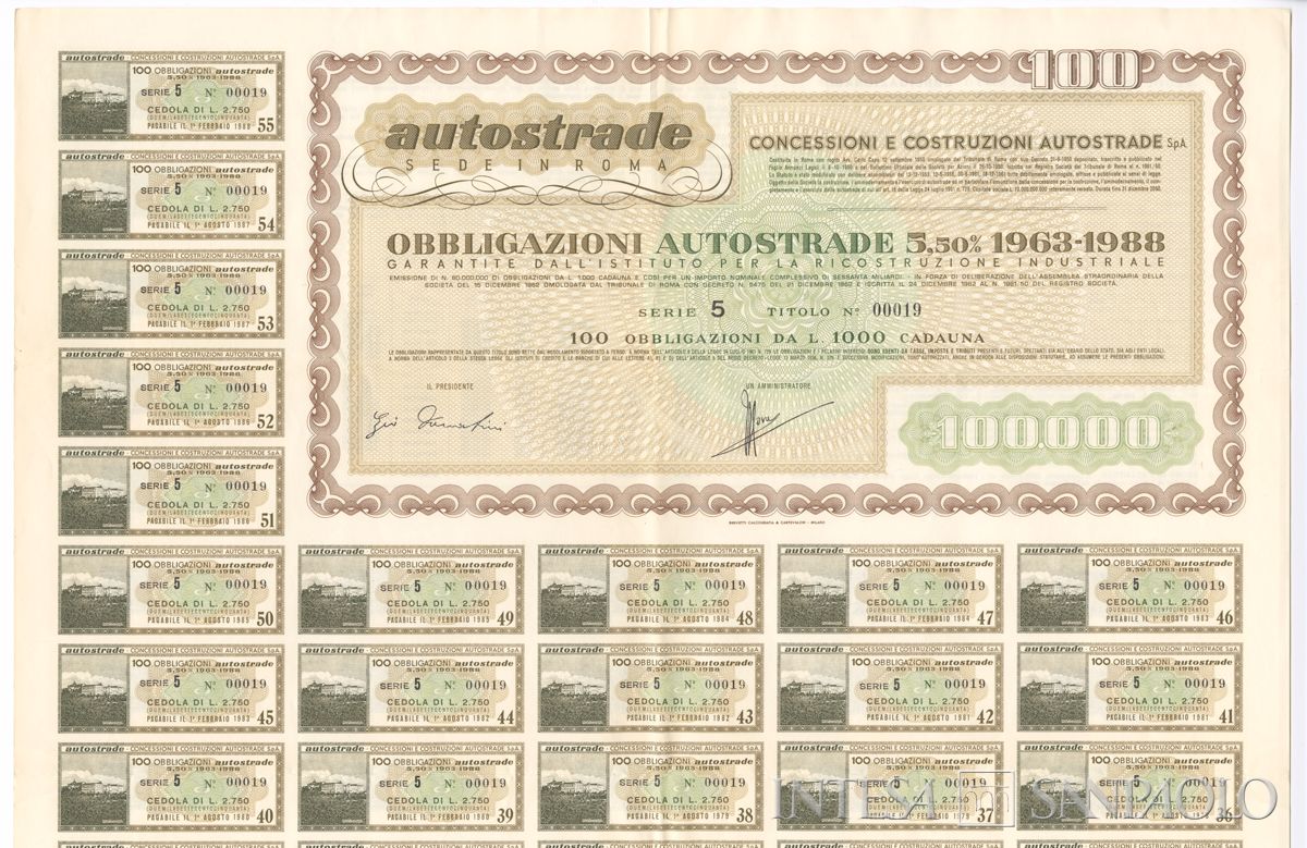 Autostrade Concessioni e costruzioni autostrade SpA, certificato obbligazionario Autostrade IRI al 5,50% - recto