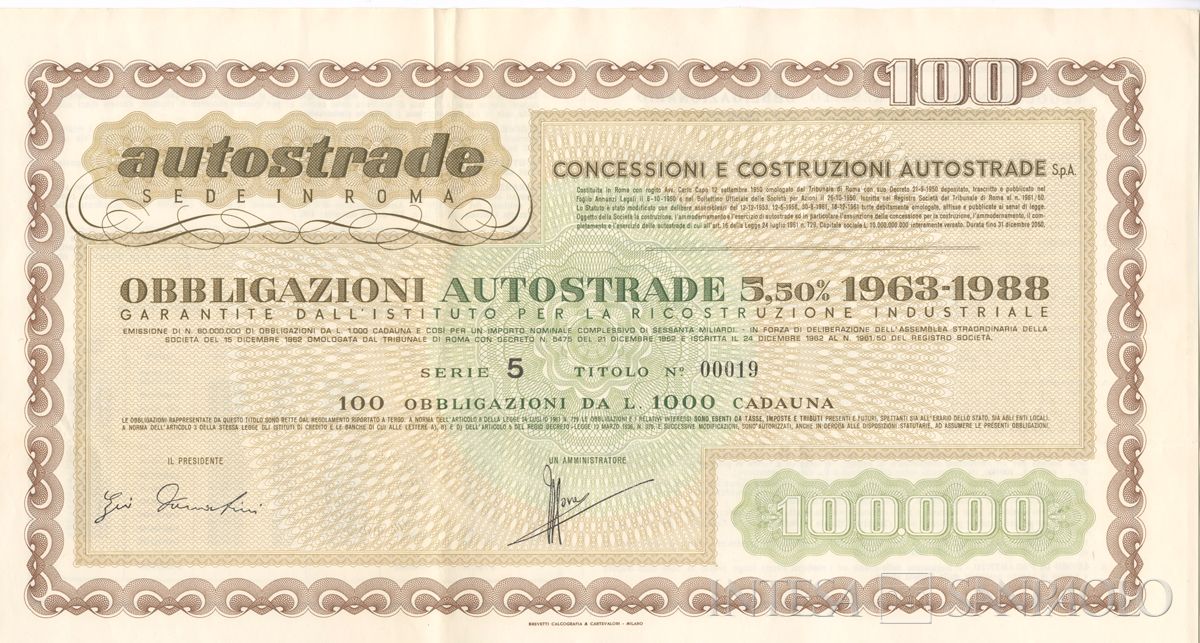 Autostrade Concessioni e costruzioni autostrade SpA, certificato obbligazionario Autostrade IRI al 5,50% - recto, dettaglio