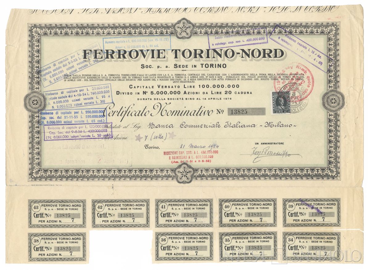 Ferrovie Torino-Nord SpA, certificati azionari nominativi - recto b
