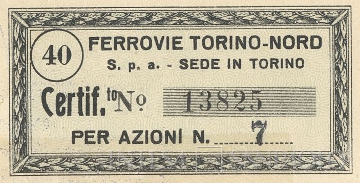 Ferrovie Torino-Nord SpA, certificati azionari nominativi - dettaglio