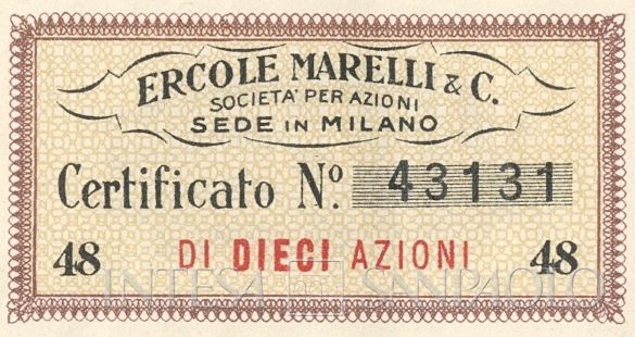 Ercole Marelli & C. SpA, certificati azionari nominativi - dettaglio