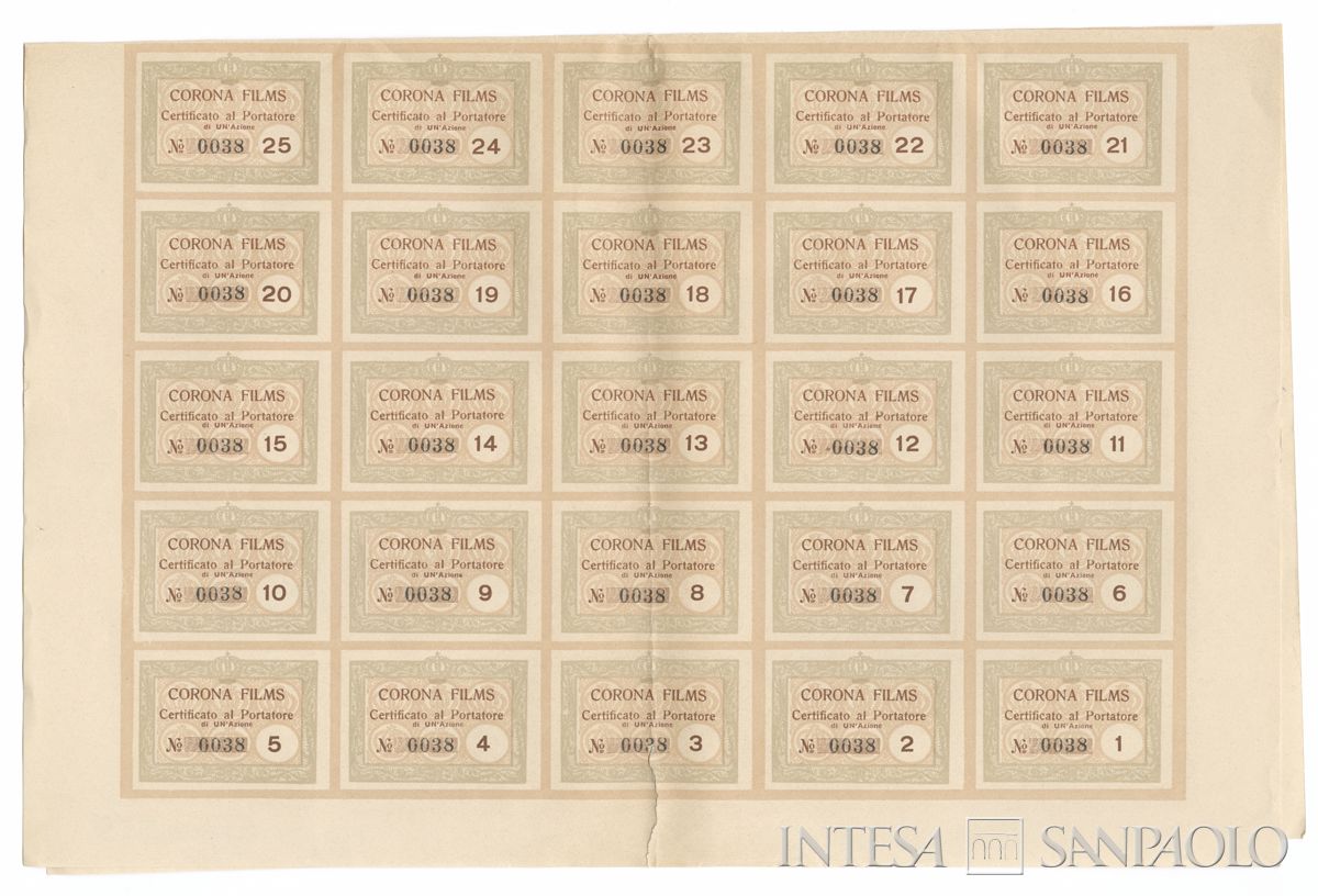 Corona Films SA, certificato azionario al portatore - recto