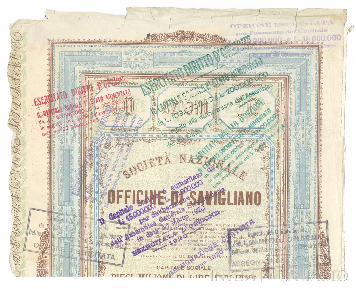Officine di Savigliano Società Nazionale SA, certificati azionari al portatore - recto b