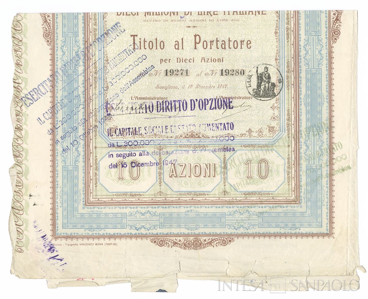 Officine di Savigliano Società Nazionale SA, certificati azionari al portatore - recto b