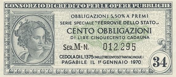 Consorzio di Credito per le Opere Pubbliche, certificati obbligazionari a premi al portatore - dettaglio