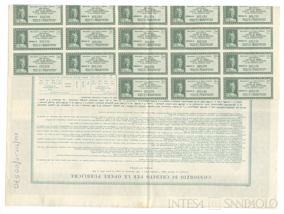 Consorzio di Credito per le Opere Pubbliche, certificato obbligazionario al portatore