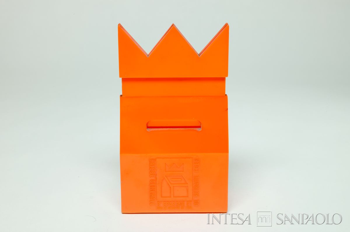 Belgio, ZCaisse Generale d'Epargne et de Retraite, CGER, salvadanaio a forma di casa sormontata da una corona,1964-1974 ca.