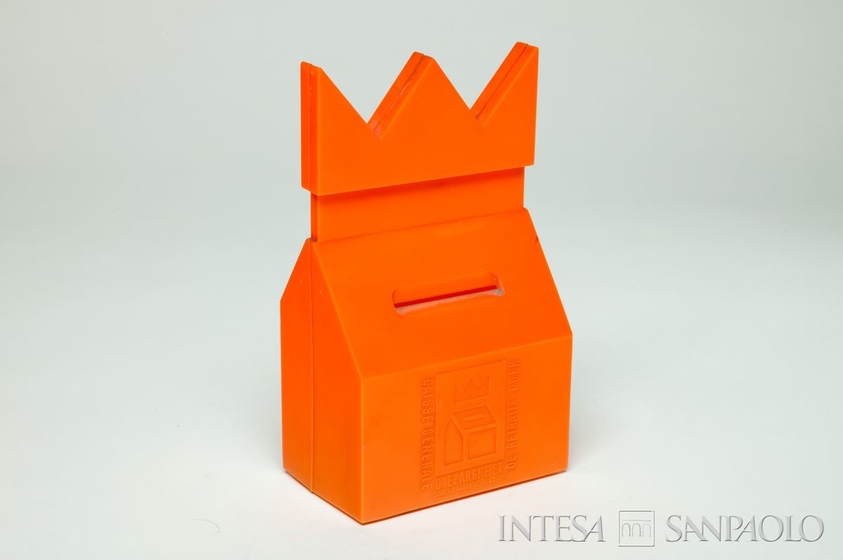 Belgio, ZCaisse Generale d'Epargne et de Retraite, CGER, salvadanaio a forma di casa sormontata da una corona,1964-1974 ca.