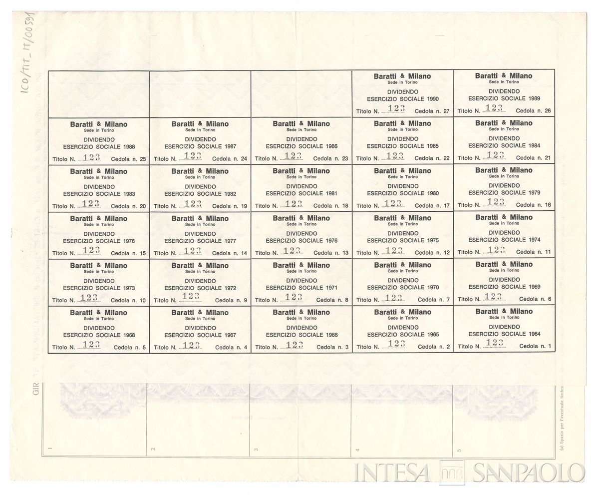 Baratti e Milano, certificato azionario nominativo