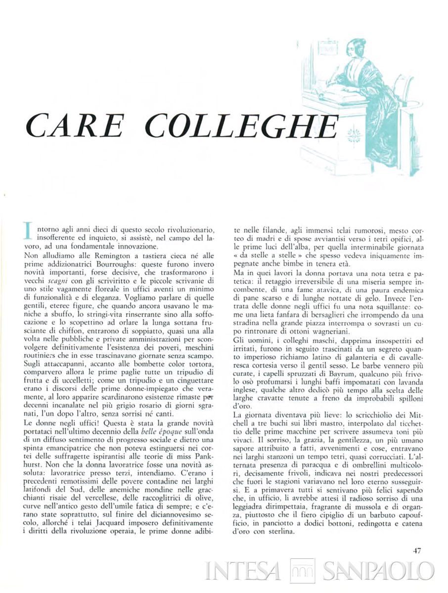 Prima pagina dell'articolo dell'house organ della Cariplo "Cà de Sass" dedicato alle impiegate, 1966, n. 15