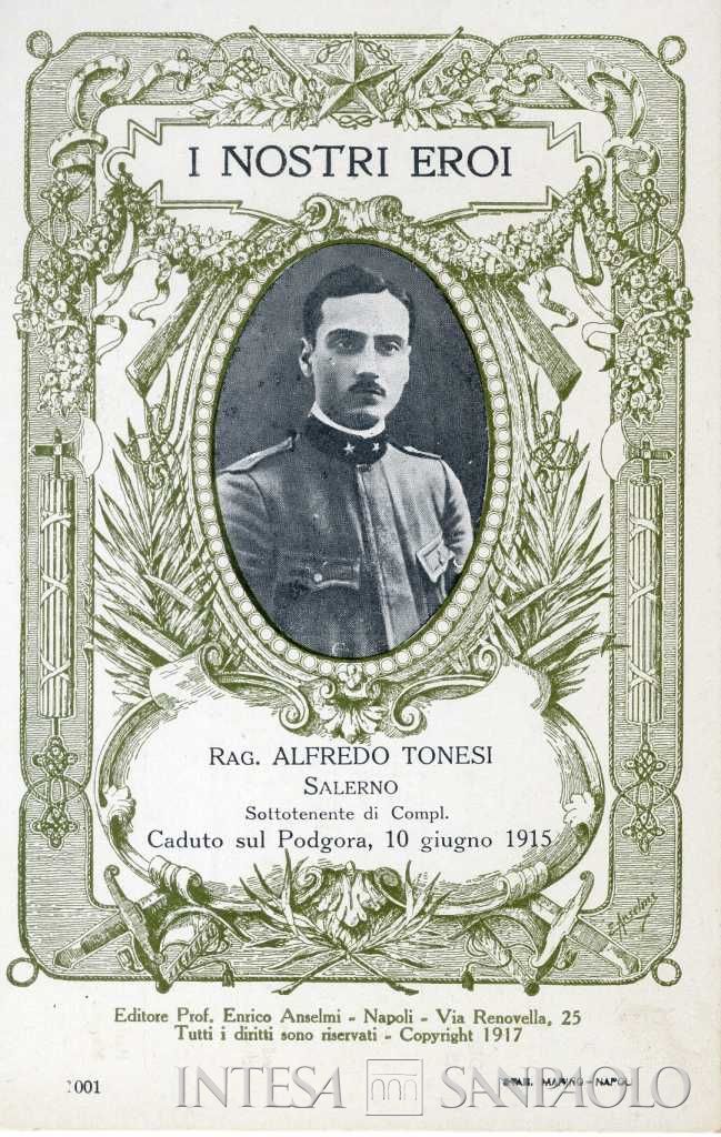 Cartolina dedicata ad Alfredo Tonesi, dipendente della Banca Commerciale Italiana, 1917