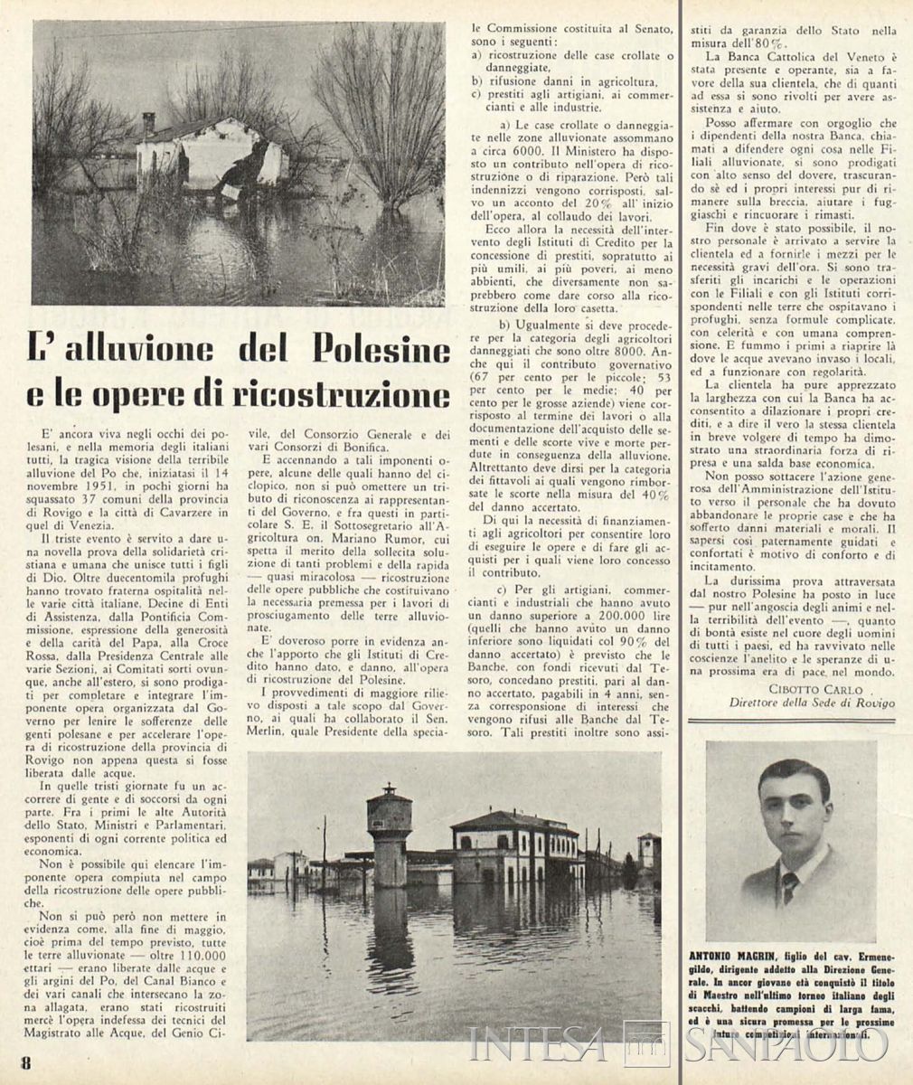 Articolo del direttore della sede di Rovigo della Banca Cattolica del Veneto nel house organ "Vita Nostra", a. 1952 n. 1, pp. 8-9