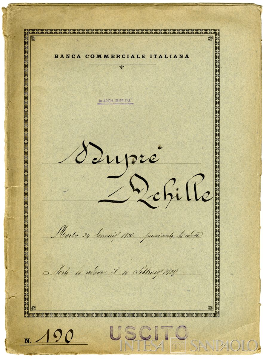 Copertina del fascicolo matricola di Achille Dupre