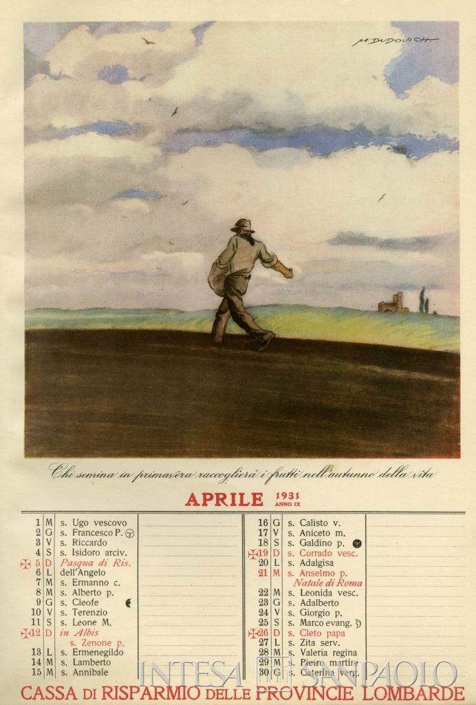 Marcello Dudovich, illustrazione del calendario del 1930, mese di aprile