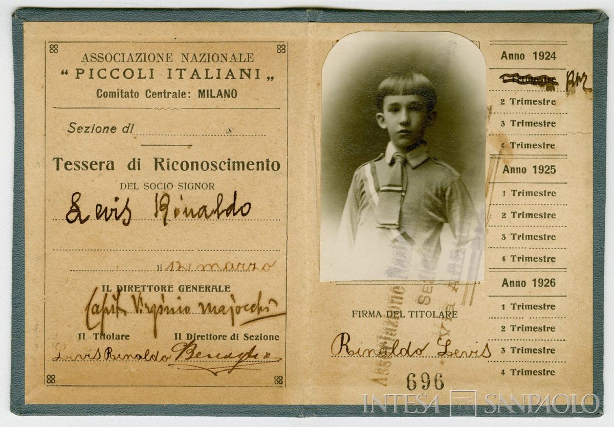 Tessera di Rinaldo Levis dell'Associazione Nazionale "Piccoli Italiani", 1924