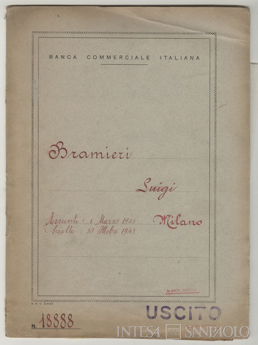 Frontespizio del fascicolo del personale, 1943