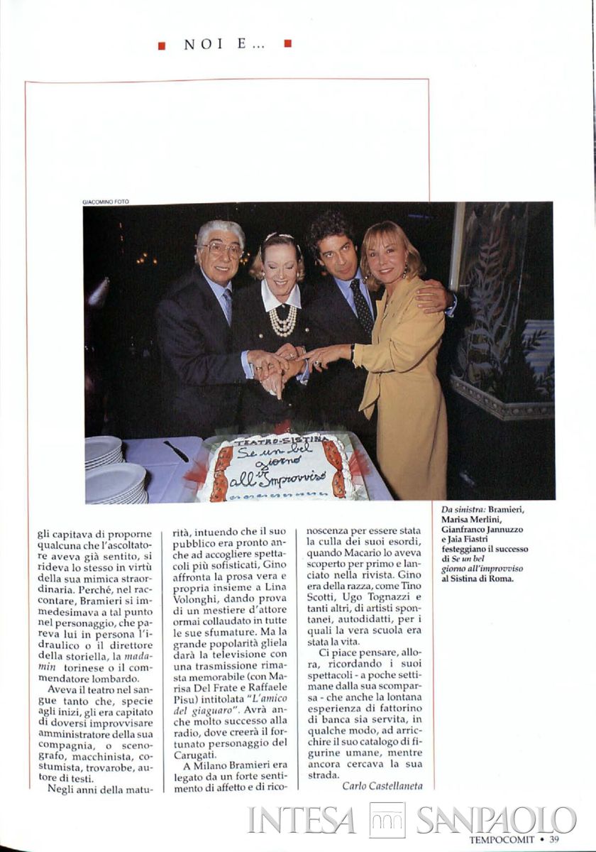 La carriera di Gino Bramieri sull'house organ della Comit "TempoComit", 1996, n. 18, pp. 31-33