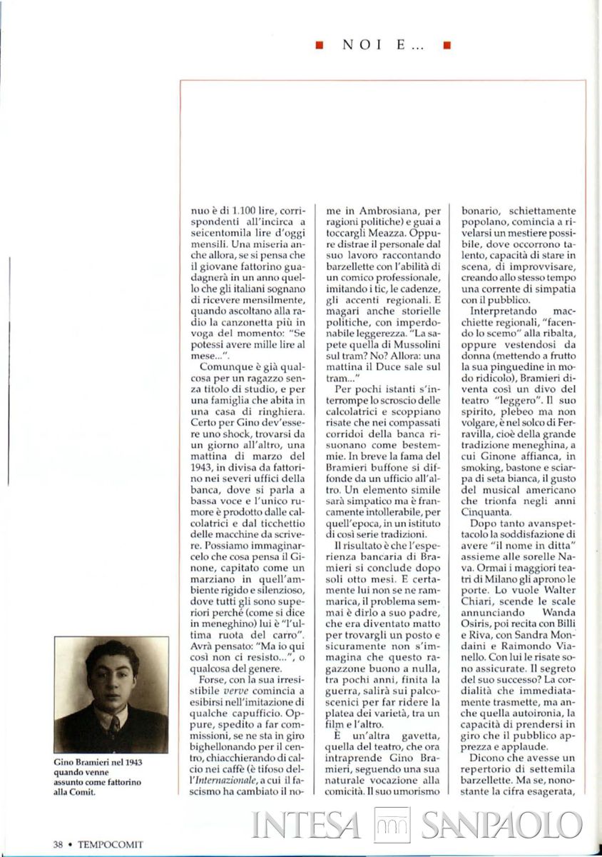 La carriera di Gino Bramieri sull'house organ della Comit "TempoComit", 1996, n. 18, pp. 31-33